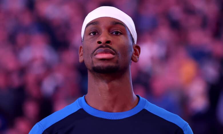 MVP? Shai Gilgeous-Alexander #2 of the Oklahoma City Thunder looks on prior to the game against the Golden State Warriors at Chase Center on November 27, 2024 in San Francisco, California.
