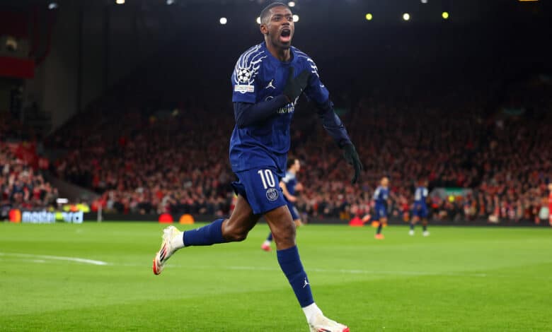Ousmane Dembele of Paris Saint-Germain celebrates scoring the opening goal during the UEFA Champions League 2024/25 UEFA Champions League 2024/25.