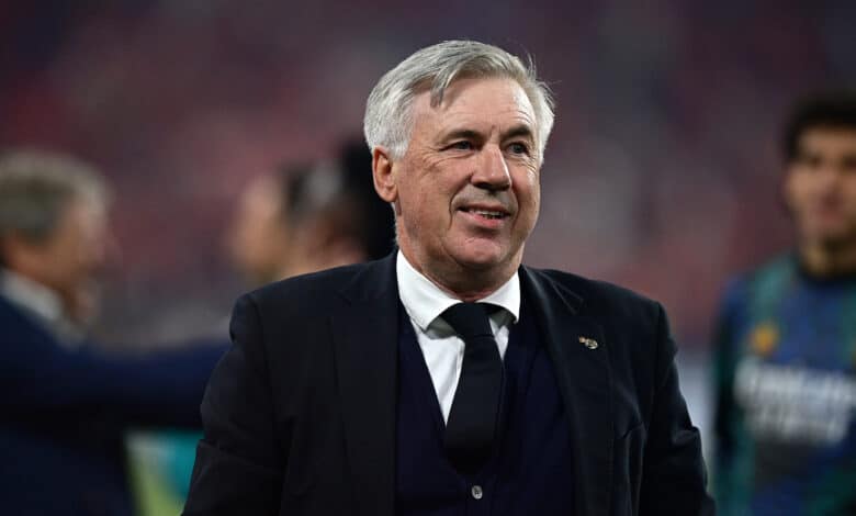 Coach Carlo Ancelotti of Real Madrid CF smiles after the UEFA Champions League final between Liverpool FC and Real Madrid.
