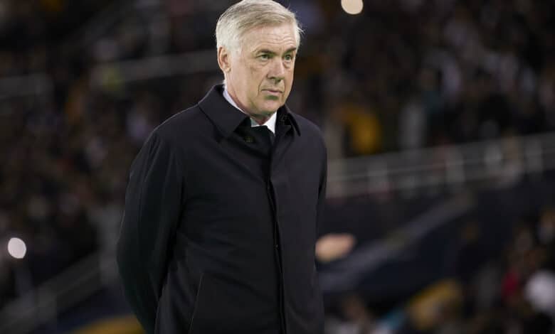 Carlo Ancelotti, Manager of Real Madrid looks on prior to the FIFA Club World Cup Morocco 2022 Semi Final match between Al Ahly v Real Madrid CF