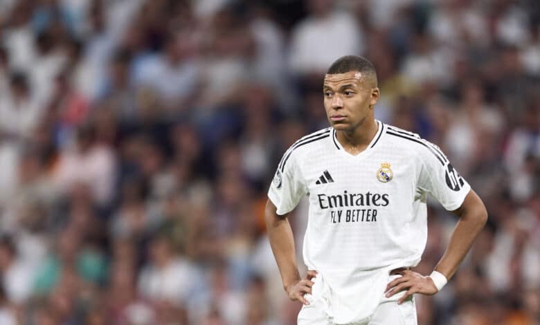 MADRID, SPAIN - SEPTEMBER 17: Kylian Mbappe of Real Madrid looks on during the UEFA Champions League 2024/25 League Phase MD1 match between Real Madrid CF and VfB Stuttgart at Estadio Santiago Bernabeu on September 17, 2024 in Madrid, Spain.