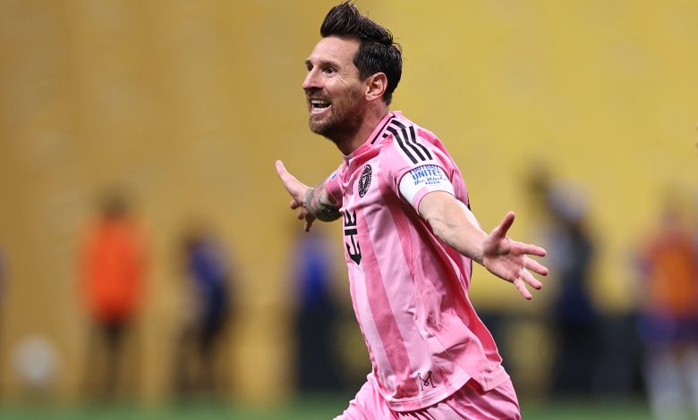 ATLANTA, GEORGIA - JUNE 19: Lionel Messi of Inter Miami CF celebrates scoring their second goal during the FIFA Club World Cup 2025 group A match between Internacional CF Miami and FC Porto at Mercedes-Benz Stadium on June 19, 2025 in Atlanta, Georgia.