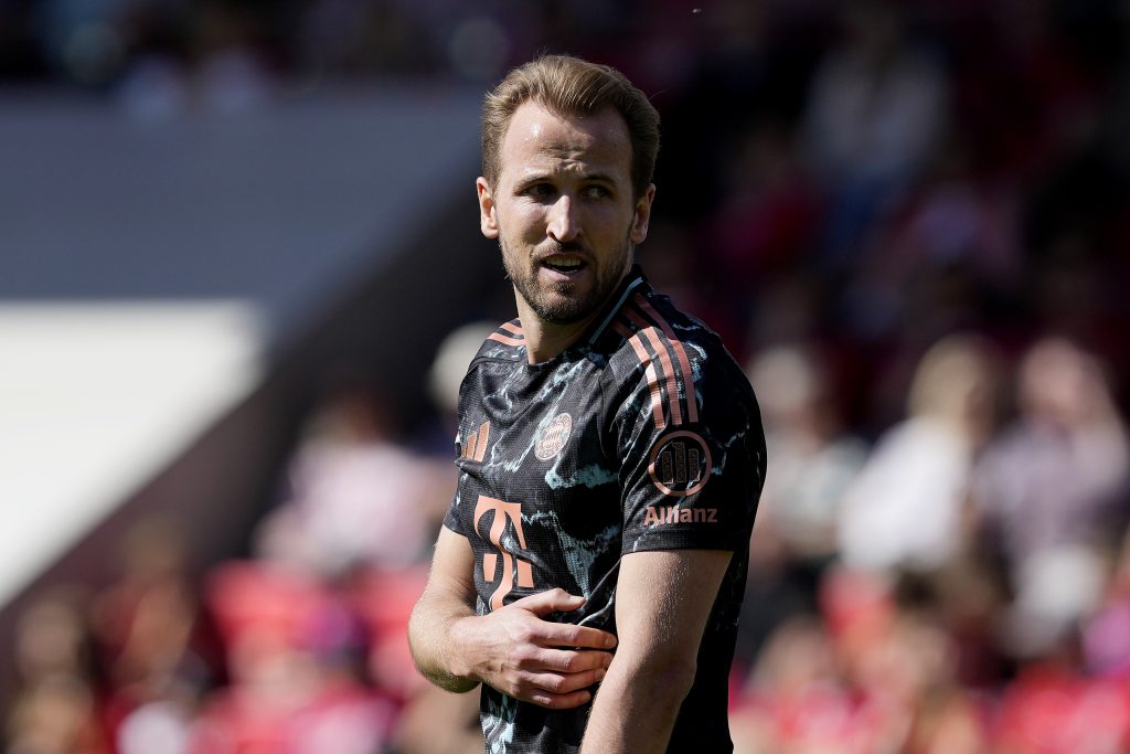 HEIDENHEIM, GERMANY - APRIL 19: Harry Kane of Bayern Munich reacts during the Bundesliga match between 1. FC Heidenheim 1846 and FC Bayern München at Voith-Arena on April 19, 2025 in Heidenheim, Germany.