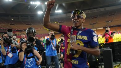 2025/26 - the year of Yamal - Lamine Yamal right winger of Barcelona and Spain celebrates the victory after winning the Copa del Rey Final match between FC Barcelona and Real Madrid at Estadio de La Cartuja on April 26, 2025 in Seville, Spain.