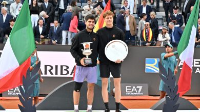 Wimbledon awaits these two legends - ROME, ITALY - MAY 18: Carlos Alcaraz of Spain poses with the trophy as he celebrates victory alongside runner up Jannik Sinner of Italy following the Men's Singles Final match on Day Fourteen of the Internazionali BNL D'Italia 2025 at Foro Italico on May 18, 2025 in Rome, Italy.