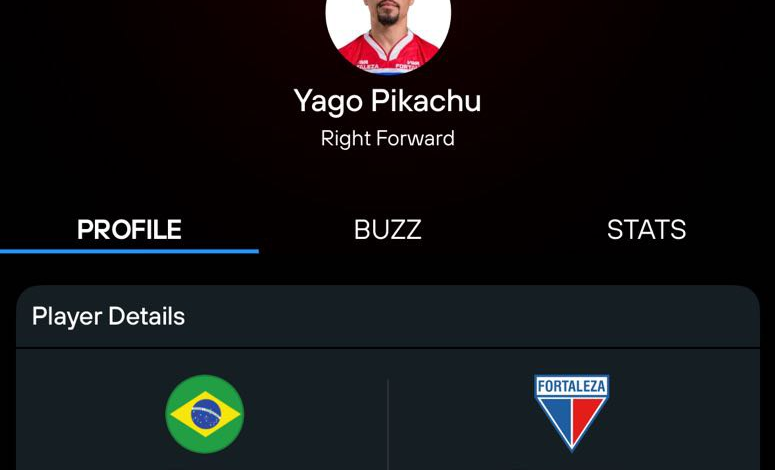 Yago Pikachu profile card in 365Scores
