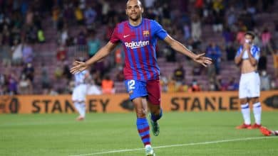Crazy transfer - BARCELONA, SPAIN - AUGUST 15: Martin Braithwaite of FC Barcelona celebrates after scoring their team's third goal during the LaLiga Santander match between FC Barcelona and Real Sociedad at Camp Nou on August 15, 2021 in Barcelona, Spain. FC Barcelona will host between 20,000 and 22,0000 fans in the stadium