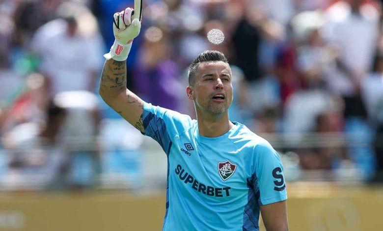 CHARLOTTE, NORTH CAROLINA - JUNE 30: Fábio #1 of Fluminense FC reacts after a goal during the first half of the FIFA Club World Cup 2025 round of 16 match between FC Internazionale Milano and Fluminense FC at Bank of America Stadium on June 30, 2025 in Charlotte, North Carolina.