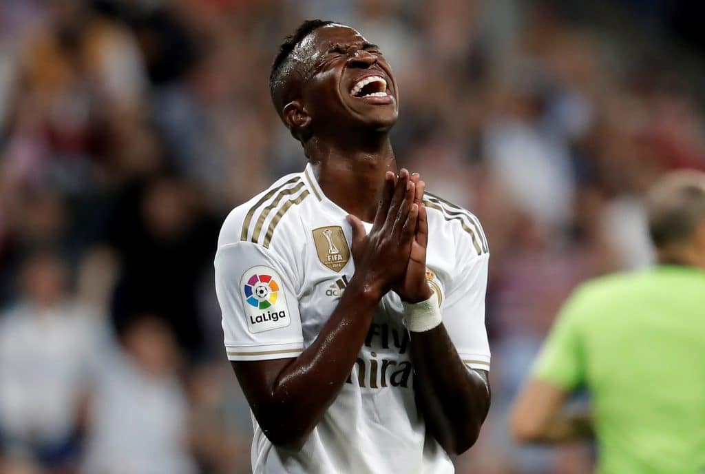 MADRID, SPAIN - SEPTEMBER 25: Real Madrid's Vinicius Junior celebrates after scoring their opening goal during a La Liga football match between Real Madrid CF and CA Osasuna at the Santiago Bernabeu Stadium in Madrid, Spain on September 25, 2019.