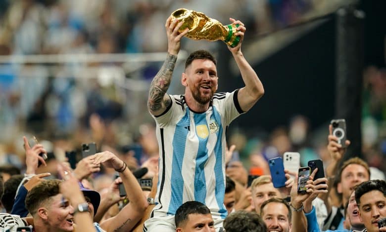 Lionel Messi of Argentina lifts the trophy