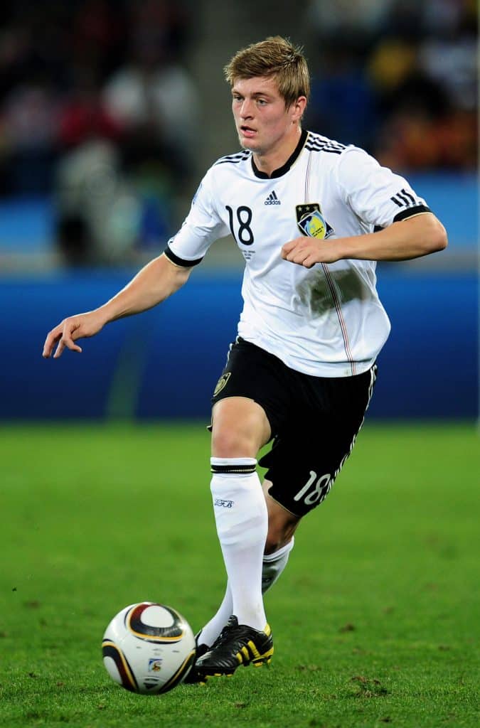 DURBAN, SOUTH AFRICA - JULY 07:  Toni Kroos of Germany runs with the ball during the 2010 FIFA World Cup South Africa Semi Final match between Germany and Spain at Durban Stadium on July 7, 2010 in Durban, South Africa.  