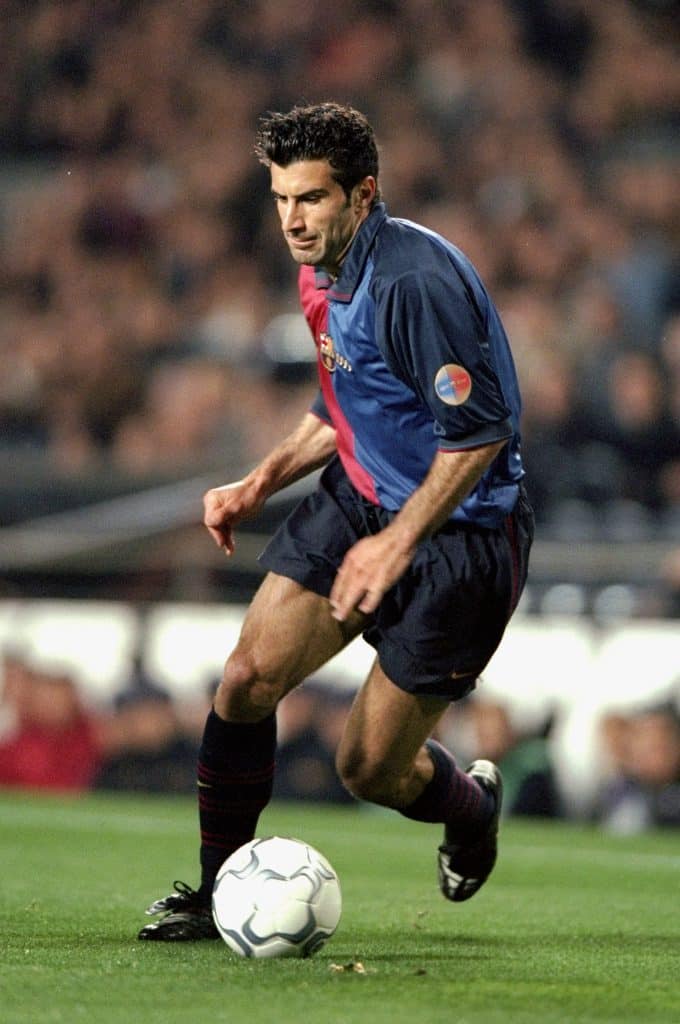 1 Mar 2000:  Luis Figo of Barcelona on the ball against Porto during the UEFA Champions League group A match at the Nou Camp in Barcelona, Spain. Barcelona won 4-2.  Mandatory Credit: 