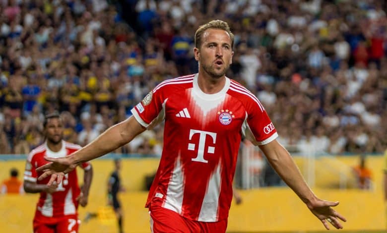 MIAMI GARDENS, FLORIDA - JUNE 20: Harry Kane #9 of Bayern Munich celebrates goal the FIFA Club World Cup 2025 group C match between FC Bayern Munich and CA Boca Juniors at Hard Rock Stadium on June 20, 2025 in Miami Gardens, Florida.