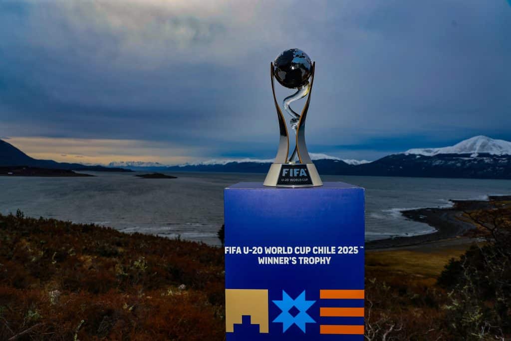 PUERTO WILLIAMS, CHILE - SEPTEMBER 4: A view of the trophy of the FIFA U-20 World Cup Chile 2025 on September 4, 2025 in Puerto Williams, Chile.