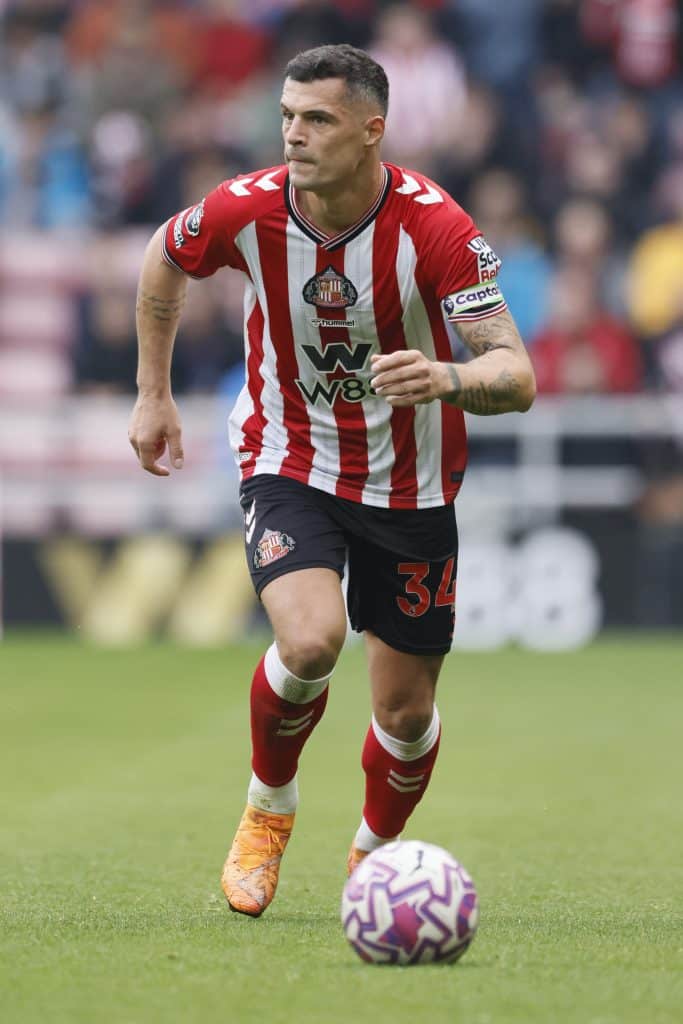 Sunderland's Granit Xhaka during the Premier League match at the Stadium of Light, Sunderland. Picture date: Saturday October 18, 2025. 