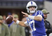 INDIANAPOLIS, INDIANA - OCTOBER 26: Daniel Jones #17 of the Indianapolis Colts warms up before the NFL 2025 game between Tennessee Titans and Indianapolis Colts at Lucas Oil Stadium on October 26, 2025 in Indianapolis, Indiana.