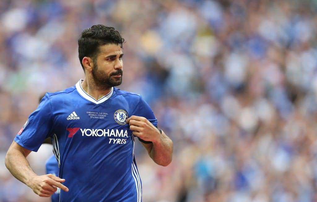 LONDON, ENGLAND - MAY 27: Chelsea's Diego Costa celebrates scoring his sides first goal during the Emirates FA Cup Final match between Arsenal and Chelsea at Wembley Stadium on May 27, 2017 in London, England.