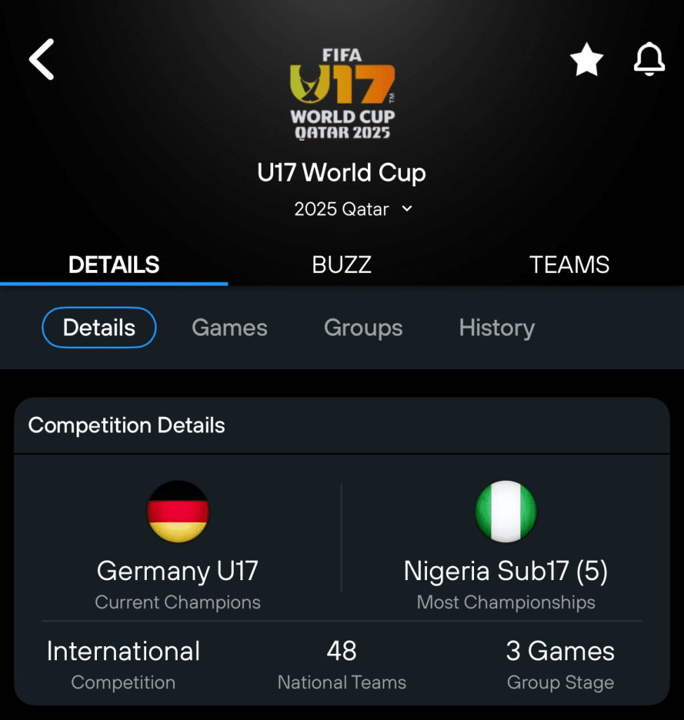 FIFA U17 World Cup in 365Scores app