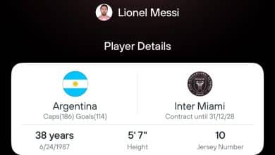 Messi's player profile in 365Scores app