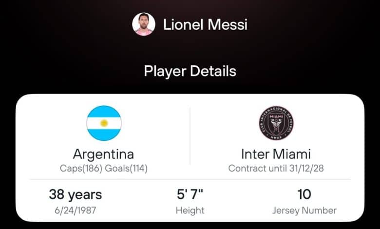 Messi's player profile in 365Scores app