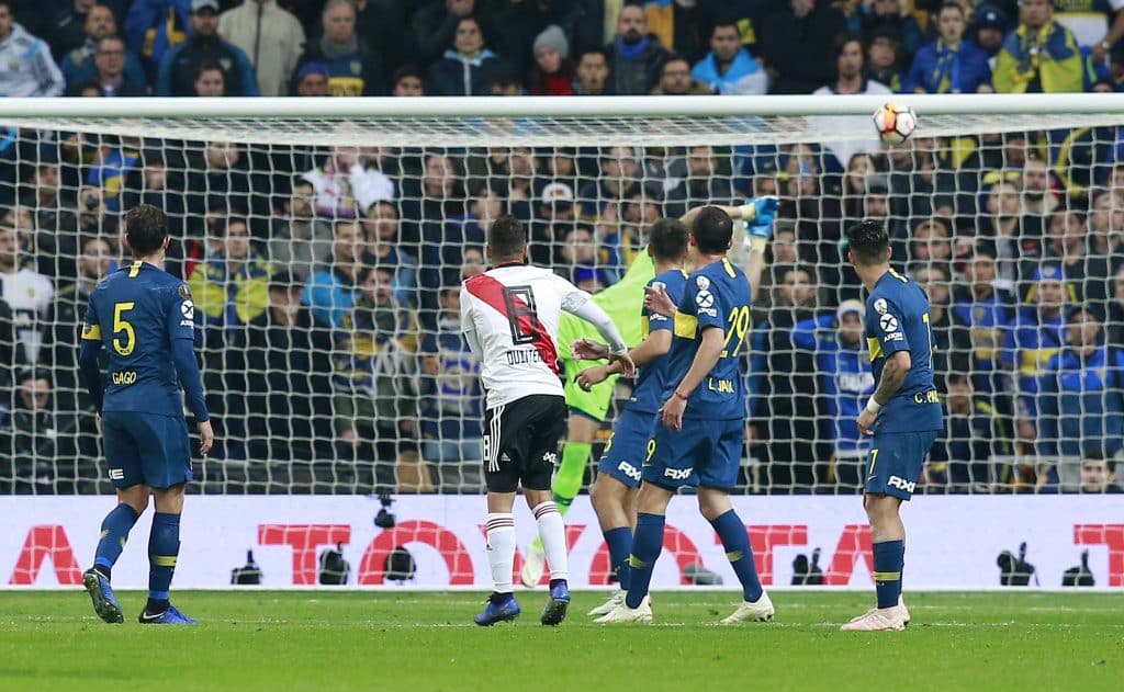  Juan Quintero of River Plate scores his team's second goal during the second leg of the final match of Copa CONMEBOL Libertadores 2018 between Boca Juniors and River