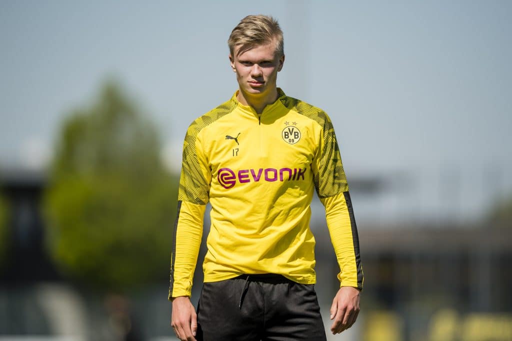 DORTMUND, GERMANY - APRIL 22: Erling Haaland of Borussia Dortmund looks on during a training session on April 22, 2020 in Dortmund, Germany.