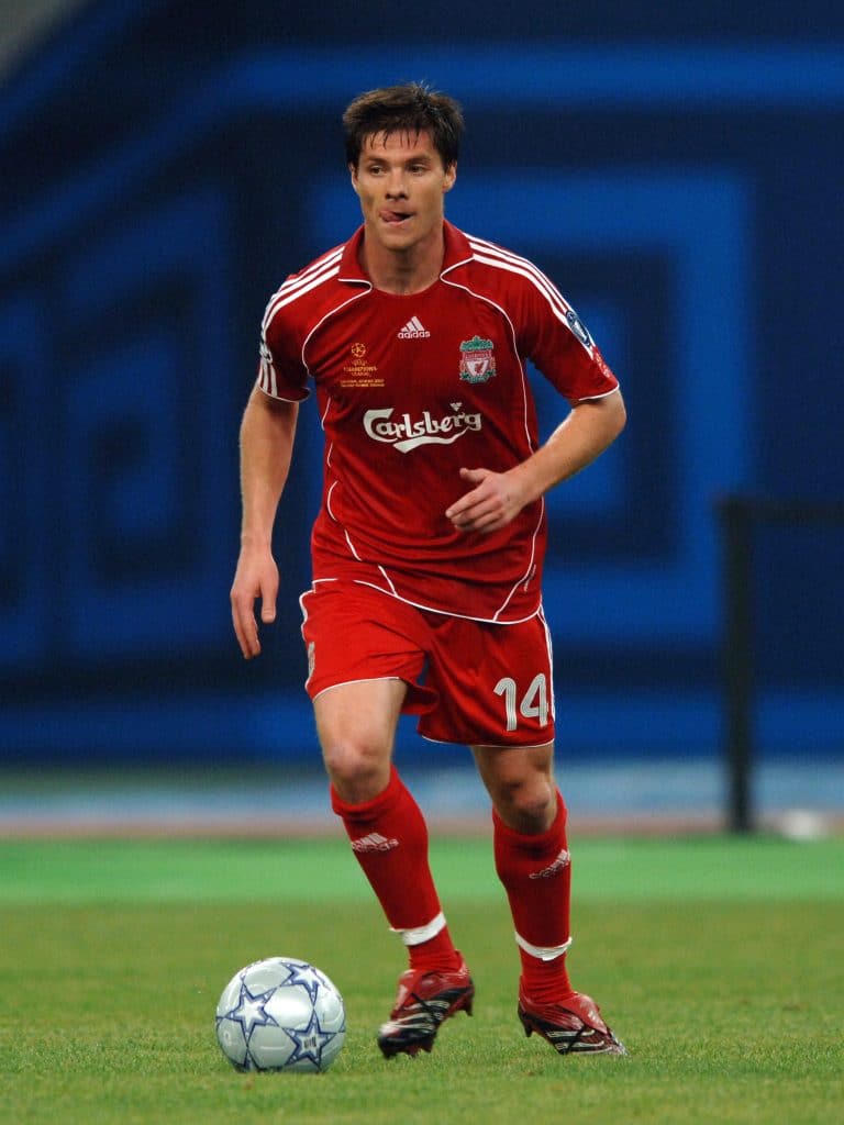 ATHENS, GREECE - MAY 23: Xabi Alonso of Liverpool in action during the UEFA Champions League final between AC Milan and Liverpool at the Olympic Stadium on May 23, 2007 in Athens, Greece.