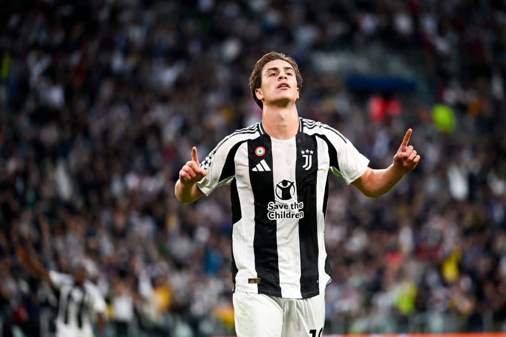 Kenan Yildiz of Juventus celebrates after scoring 