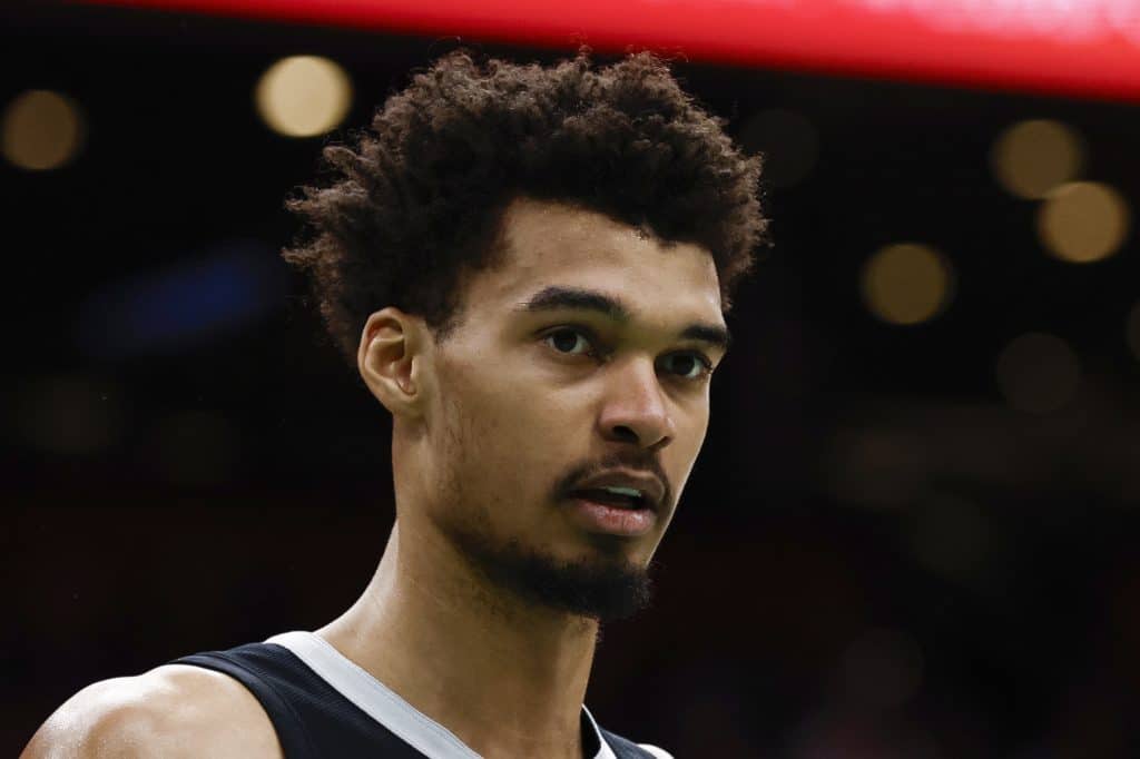 BOSTON, MA - FEBRUARY 12: Victor Wembanyama #1 of the San Antonio Spurs during the second half against the Boston Celtics at TD Garden on February 12, 2025 in Boston, Massachusetts. NOTE TO USER: User expressly acknowledges and agrees that, by downloading and/or using this Photograph, user is consenting to the terms and conditions of the Getty Images License Agreement.