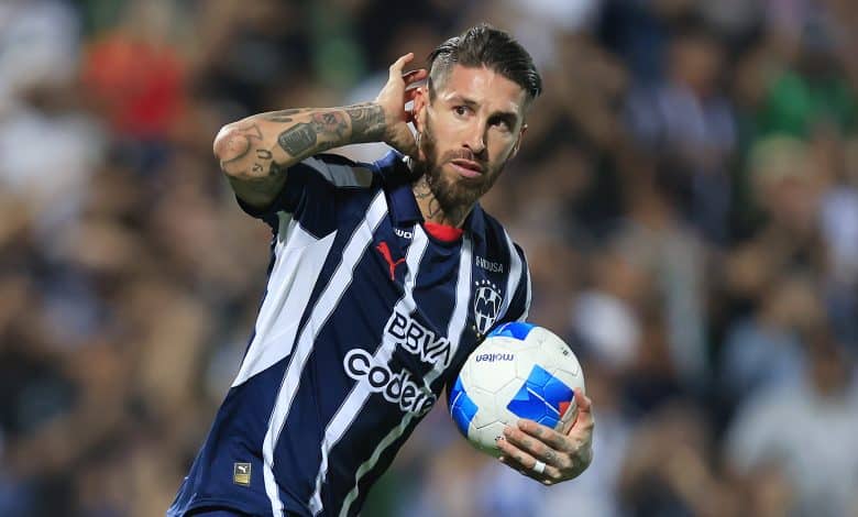 TORREON, MEXICO - MARCH 12: Sergio Ramos of Monterrey celebrates after scoring the team's second goal during the 2025 Concacaf Champions Cup match between Monterrey and Whitecaps at Corona Stadium on March 12, 2025 in Torreon, Mexico.