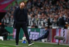 Liverpool's Dutch manager Arne Slot reacts on the touchline during the English League Cup final football match between Liverpool and Newcastle United at Wembley Stadium, north-west London on March 16, 2025. (Photo by HENRY NICHOLLS / AFP) / RESTRICTED TO EDITORIAL USE. No use with unauthorized audio, video, data, fixture lists, club/league logos or 'live' services. Online in-match use limited to 120 images. An additional 40 images may be used in extra time. No video emulation. Social media in-match use limited to 120 images. An additional 40 images may be used in extra time. No use in betting publications, games or single club/league/player publications.