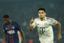 Paris, France - November 4: Luis Diaz of Bayern Munchen celebrates goal during the UEFA Champions League 2025/26 League Phase MD4 match between Paris Saint-Germain and FC Bayern München at Parc des Princes on November 4, 2025 in Paris, France.