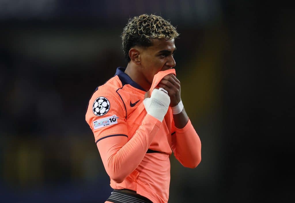 BRUGES, BELGIUM - NOVEMBER 5: Lamine Yamal of Barcelona looks dejected during the UEFA Champions League 2025/26 League Phase MD4 match between Club Brugge KV and FC Barcelona at Jan Breydelstadion on November 5, 2025 in Bruges, Belgium.