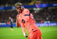 BRUGES, BELGIUM - NOVEMBER 05: Lamine Yamal of FC Barcelona celebrates scoring his team's second goal during the UEFA Champions League 2025/26 League Phase MD4 match between Club Brugge KV and FC Barcelona at Jan Breydelstadion on November 05, 2025 in Bruges, Belgium.