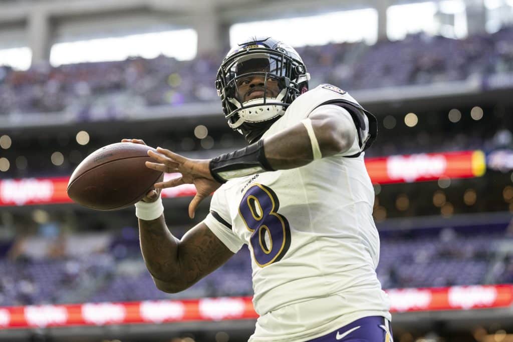 Lamar Jackson #8 of the Baltimore Ravens