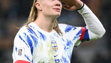Norway's captain #09 Erling Braut Haaland celebrates scoring his team's second goal during the FIFA World Cup 2026 European qualification football match between Italy and Norway, at the San Siro Stadium, in Milan, on November 16, 2025.