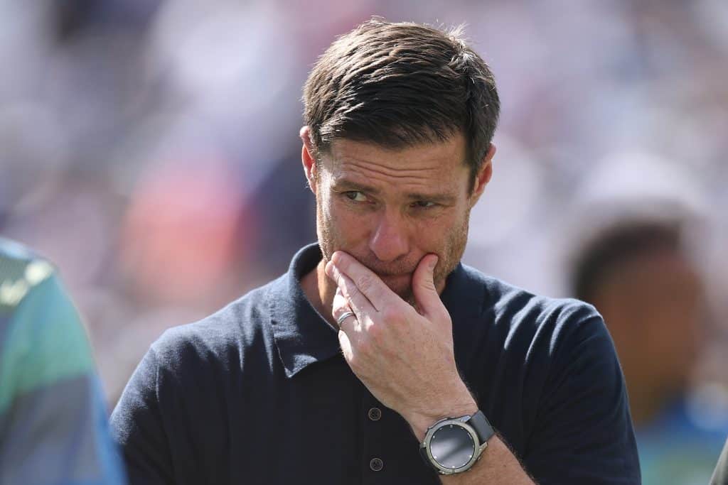 EAST RUTHERFORD, NEW JERSEY - JULY 09: Xabi Alonso, Head Coach of Real Madrid C.F, looks dejected during the FIFA Club World Cup 2025 semi-final match between Paris Saint-Germain and Real Madrid CF at MetLife Stadium on July 09, 2025 in East Rutherford, New Jersey