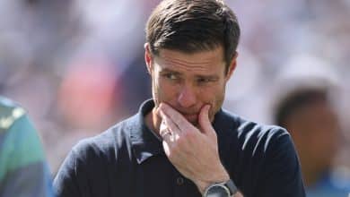 EAST RUTHERFORD, NEW JERSEY - JULY 09: Xabi Alonso, Head Coach of Real Madrid C.F, looks dejected during the FIFA Club World Cup 2025 semi-final match between Paris Saint-Germain and Real Madrid CF at MetLife Stadium on July 09, 2025 in East Rutherford, New Jersey