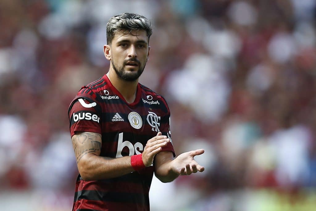 Arrascaeta of Flamengo reacts at Maracana Stadium on November 3, 2019 in Rio de Janeiro, Brazil.