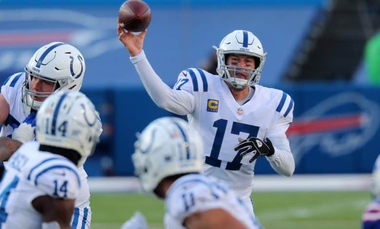 ORCHARD PARK, NY - JANUARY 09: Philip Rivers #17 of the Indianapolis Colts throws a pass during a game against the Buffalo Bills at Bills Stadium on January 9, 2021 in Orchard Park, New York.
