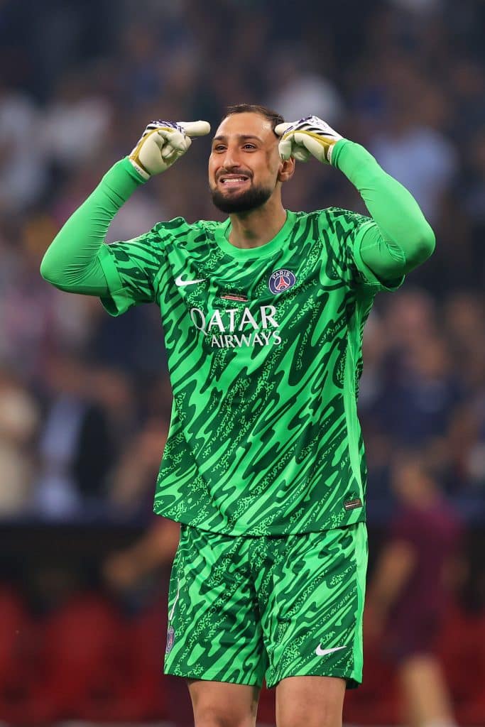 MUNICH, GERMANY - MAY 31: Gianluigi Donnarumma of Paris Saint-Germain reacts after their second goal during the UEFA Champions League Final 2025 between Paris Saint-Germain and FC Internazionale Milano at Munich Football Arena on May 31, 2025 in Munich, Germany. 