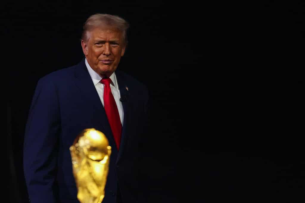 WASHINGTON, DC - DECEMBER 05: U.S. President Donald Trump looks on during the FIFA World Cup 2026 Official Draw at John F. Kennedy Center for the Performing Arts on December 05, 2025 in Washington, DC.