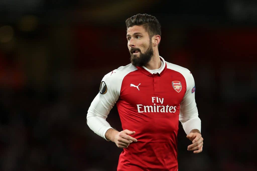 LONDON, ENGLAND - DECEMBER 07: Olivier Giroud of Arsenal during the UEFA Europa League group H match between Arsenal FC and BATE Borisov at Emirates Stadium on December 7, 2017 in London, United Kingdom.