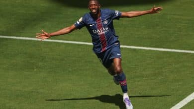 EAST RUTHERFORD, NEW JERSEY - JULY 09: Ousmane Dembele #10 of Paris Saint-Germain celebrates scoring his team's second goal during the FIFA Club World Cup 2025 semi-final match between Paris Saint-Germain and Real Madrid CF at MetLife Stadium on July 09, 2025 in East Rutherford, New Jersey.