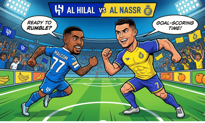 Al Hilal vs Al Nassr where Malcom from Al Hilal facing Cristiano Ronaldo from Al Nassr