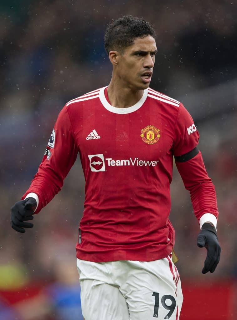 MANCHESTER, ENGLAND - OCTOBER 02: Raphaël Varane of Manchester United during the Premier League match between Manchester United and Everton at Old Trafford on October 02, 2021 in Manchester, England.