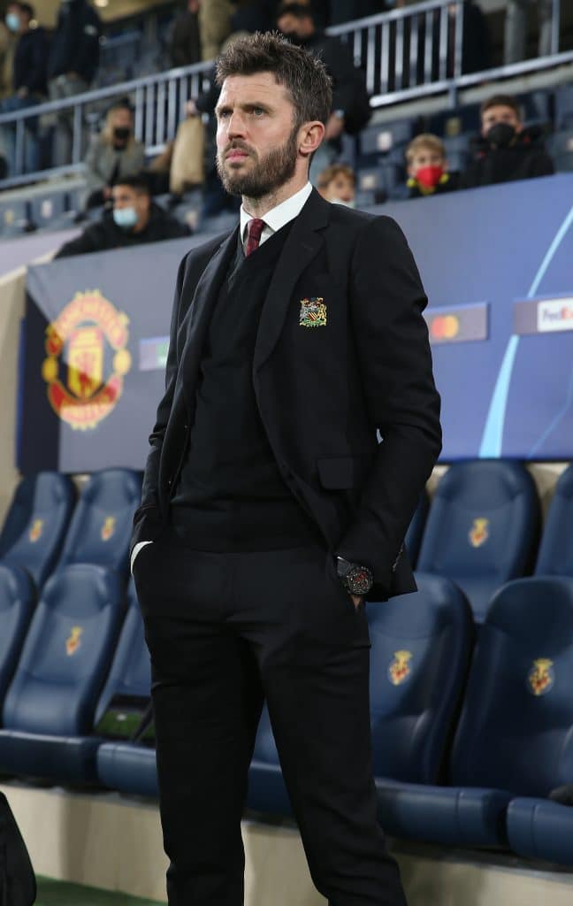 VILLARREAL, SPAIN - NOVEMBER 23: Interim Manager Michael Carrick of Manchester United watches from the touchline ahead of the UEFA Champions League group F match between Villarreal CF and Manchester United at Estadio de la Ceramica on November 23, 2021 in Villarreal, Spain. 