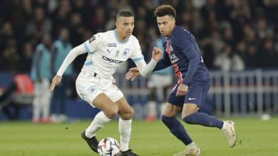 Paris, France - March 16: Mason Greenwood of Olympique Marseille in action during the Ligue 1 football match between Paris Saint-Germain and Olympique de Marseille at Parc des Princes stadium on March 16, 2025 in Paris, France.