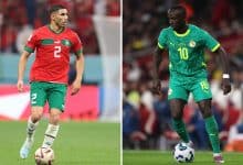 FILE PHOTO (EDITORS NOTE: COMPOSITE OF IMAGES - Image numbers 1449393850, 2246917190) In this composite image, a comparison has been made between Achraf Hakimi of Morocco (L) and Sadio Mane of Senegal. Senegal and Morocco meet in the CAF Africa Cup of Nations final at the Prince Moulay Abdellah Stadium on January 18,2026 in Rabat, Morocco. ***LEFT IMAGE*** AL KHOR, QATAR - DECEMBER 14: Achraf Hakimi of Morocco during the FIFA World Cup Qatar 2022 semifinal match between France and Morocco at Al Bayt Stadium on December 14, 2022 in Al Khor, Qatar. (Photo by Catherine Ivill/Getty Images) ***RIGHT IMAGE*** LONDON, ENGLAND - NOVEMBER 15: Sadio Mane of Senegal controls the ball during the International Friendly between Brazil and Senegal at Emirates Stadium on November 15, 2025 in London, England.