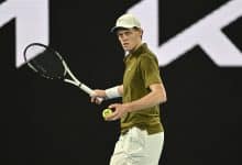 MELBOURNE, AUSTRALIA - JANUARY 28: Jannik Sinner (ITA) in action against Ben Shelton (USA) (not seen) during the Quarterfinals at the Australian Open grand slam tennis tournament at Melbourne Park in Melbourne, Australia on January 28, 2026